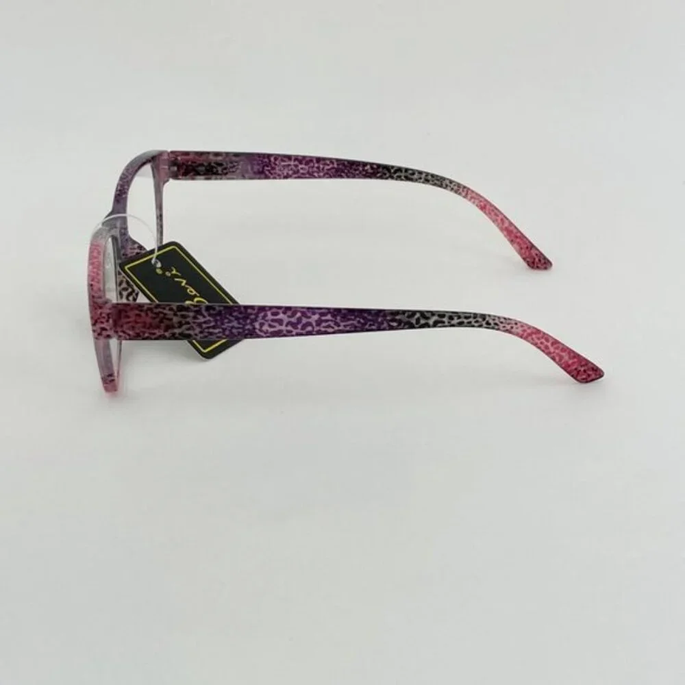 Bevi +1.50 Red & Purple Cheetah Square Reading Glasses